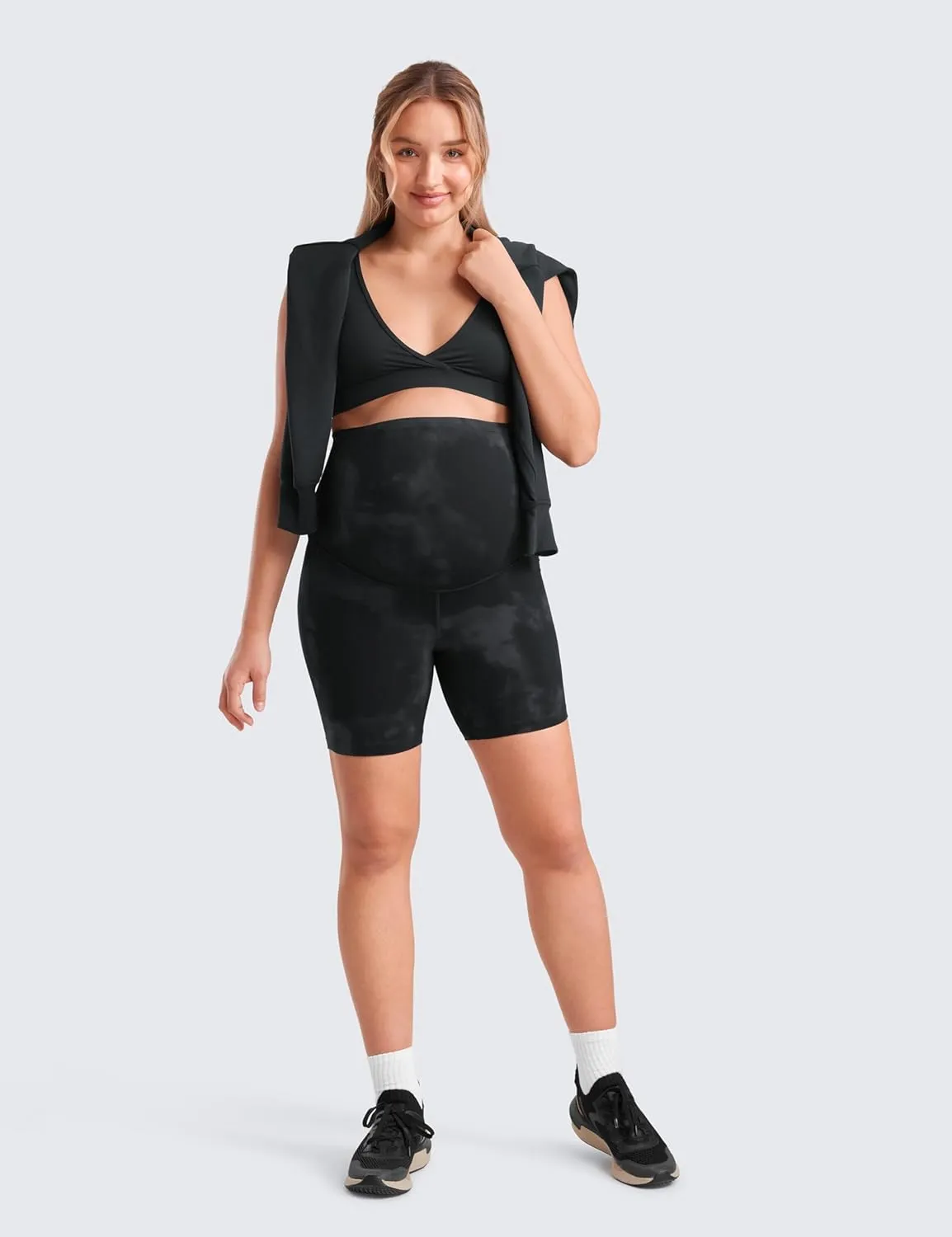 CRZ YOGA Womens Butterluxe Maternity Biker Shorts Over The Belly 6" - Pregnancy Yoga Workout Activewear