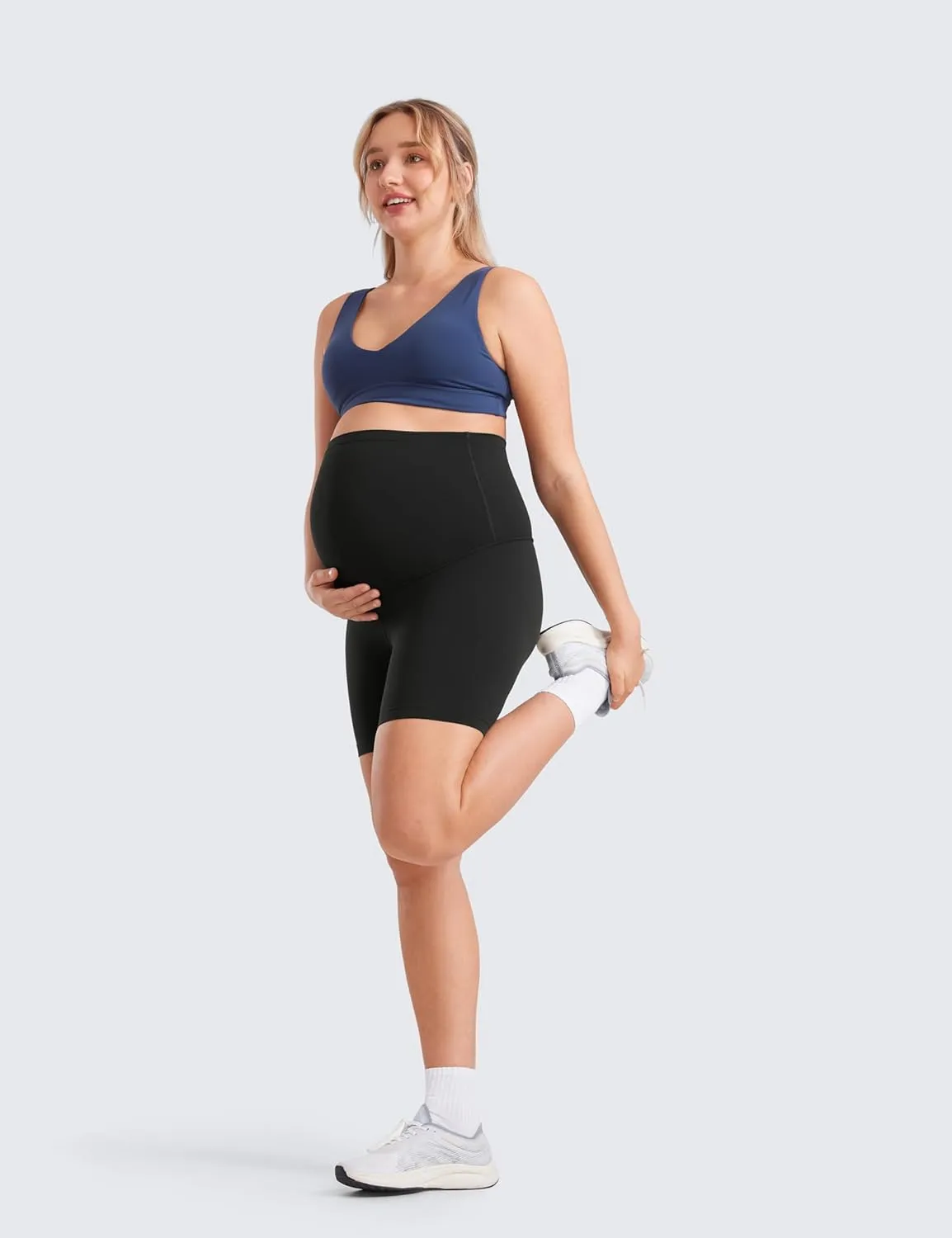 CRZ YOGA Womens Butterluxe Maternity Biker Shorts Over The Belly 6" - Pregnancy Yoga Workout Activewear