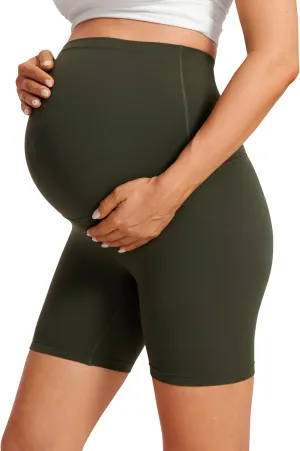 CRZ YOGA Womens Butterluxe Maternity Biker Shorts Over The Belly 6" - Pregnancy Yoga Workout Activewear