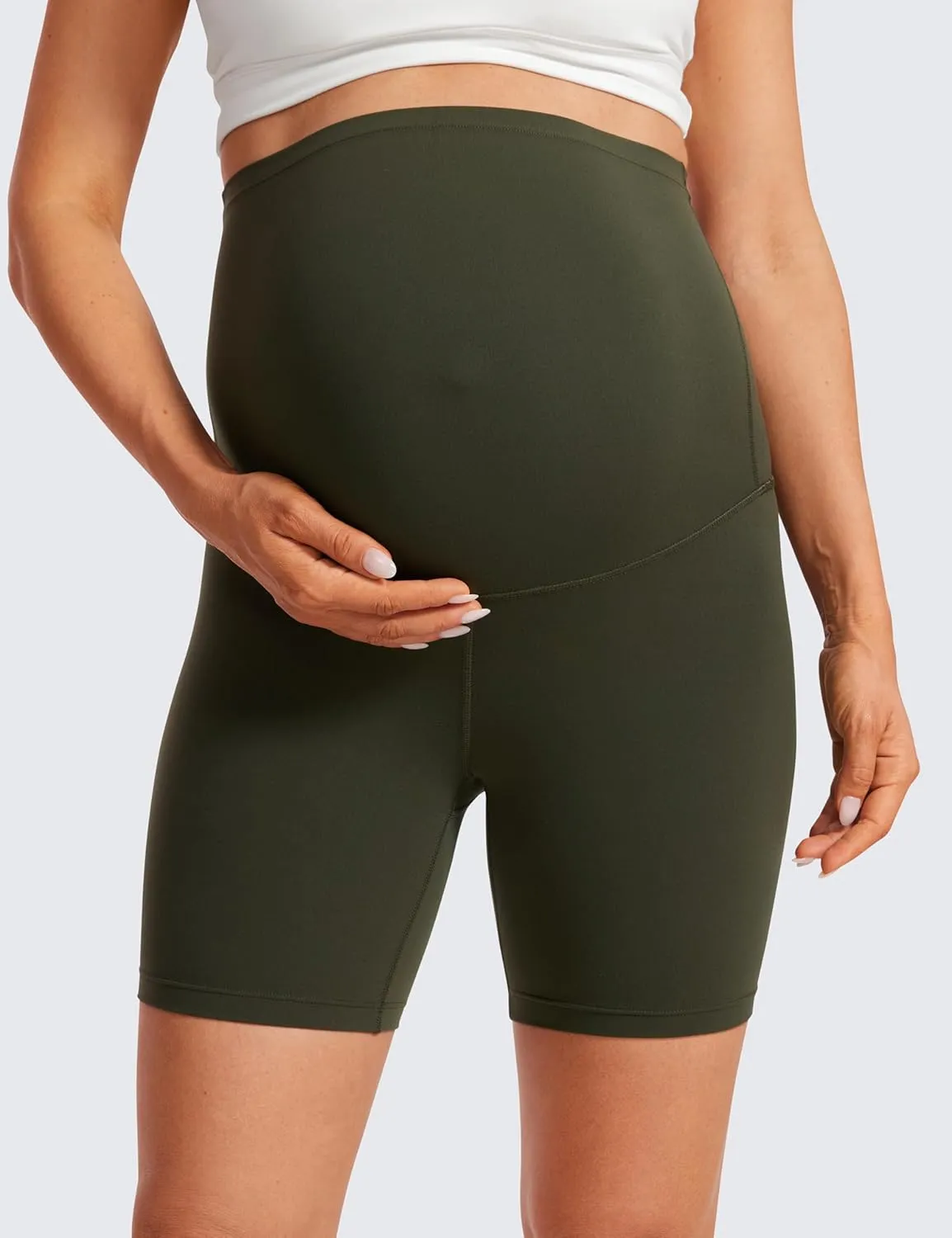 CRZ YOGA Womens Butterluxe Maternity Biker Shorts Over The Belly 6" - Pregnancy Yoga Workout Activewear