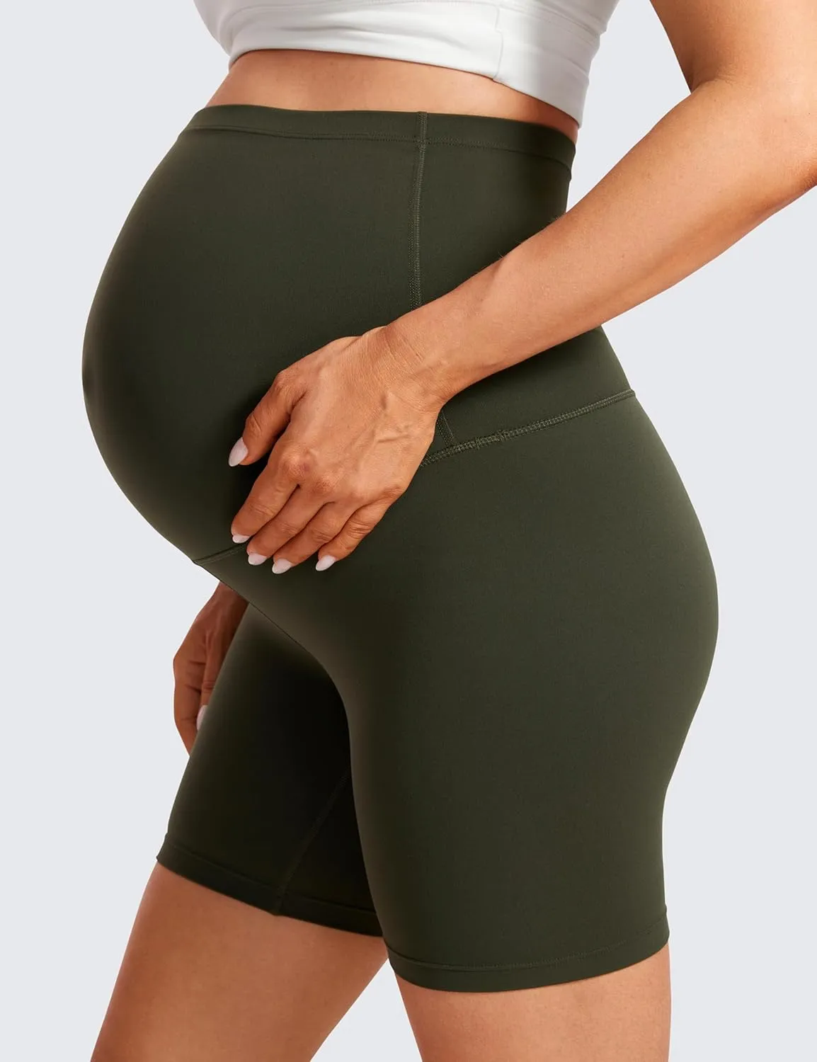 CRZ YOGA Womens Butterluxe Maternity Biker Shorts Over The Belly 6" - Pregnancy Yoga Workout Activewear