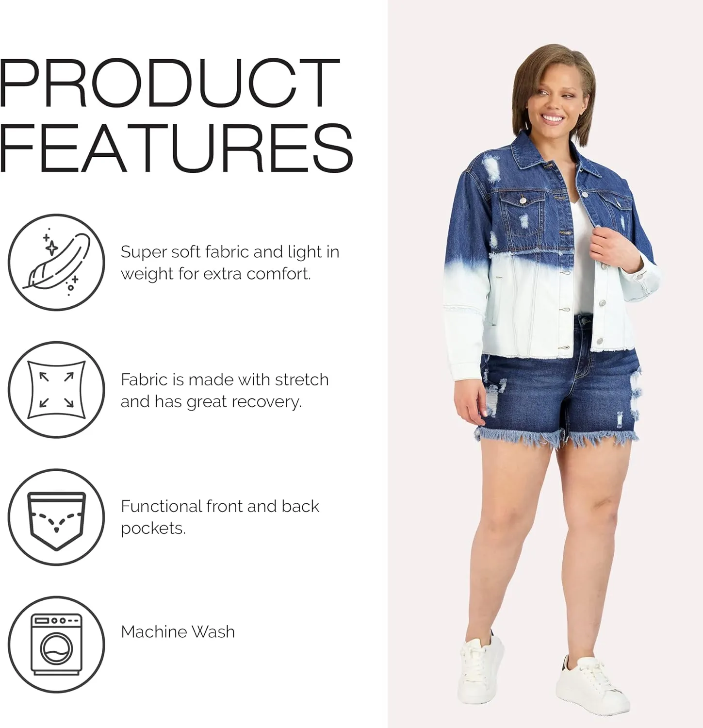 Denim Shorts for Women, Frayed Hem High Waist Casual Shorts, High-Waisted Plus Size Shorts