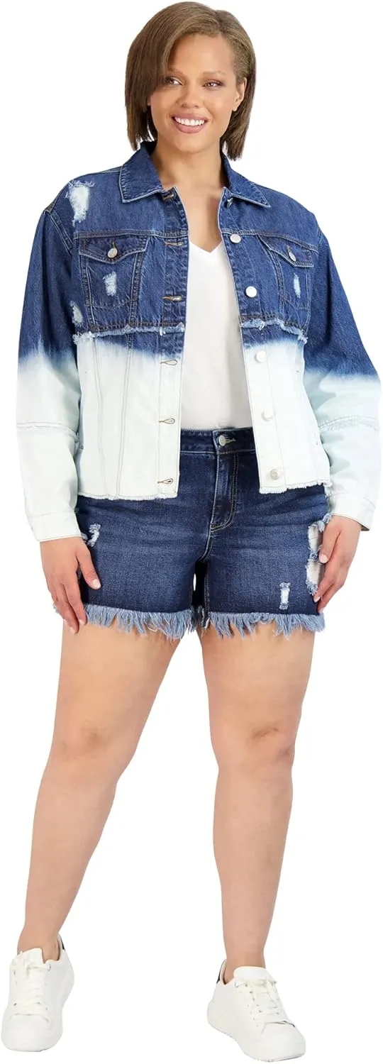 Denim Shorts for Women, Frayed Hem High Waist Casual Shorts, High-Waisted Plus Size Shorts