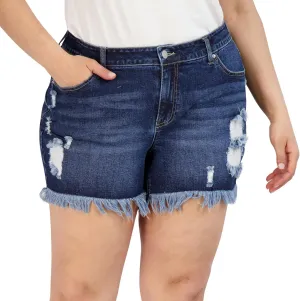 Denim Shorts for Women, Frayed Hem High Waist Casual Shorts, High-Waisted Plus Size Shorts