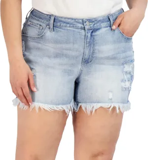 Denim Shorts for Women, Frayed Hem High Waist Casual Shorts, High-Waisted Plus Size Shorts