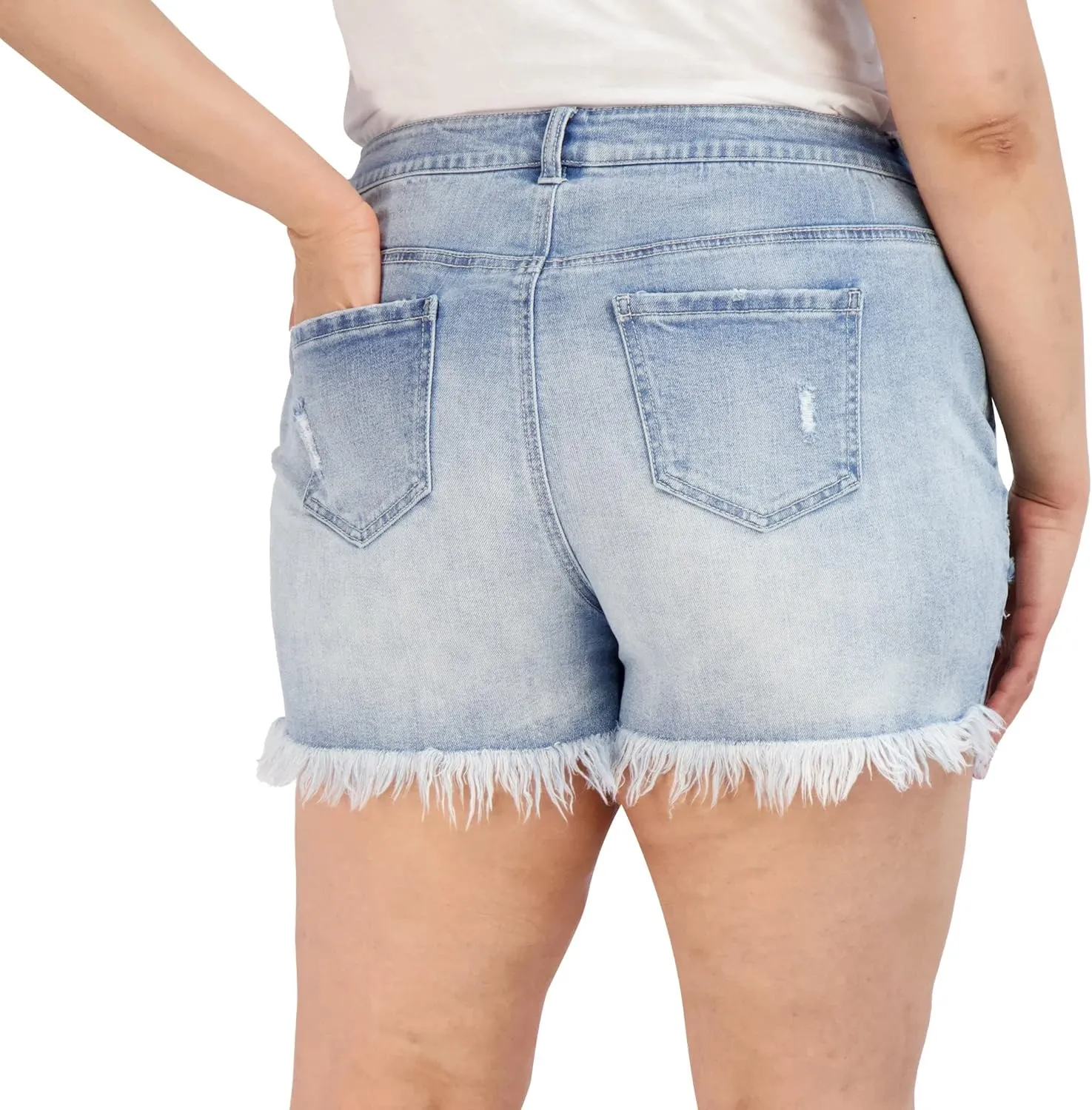 Denim Shorts for Women, Frayed Hem High Waist Casual Shorts, High-Waisted Plus Size Shorts