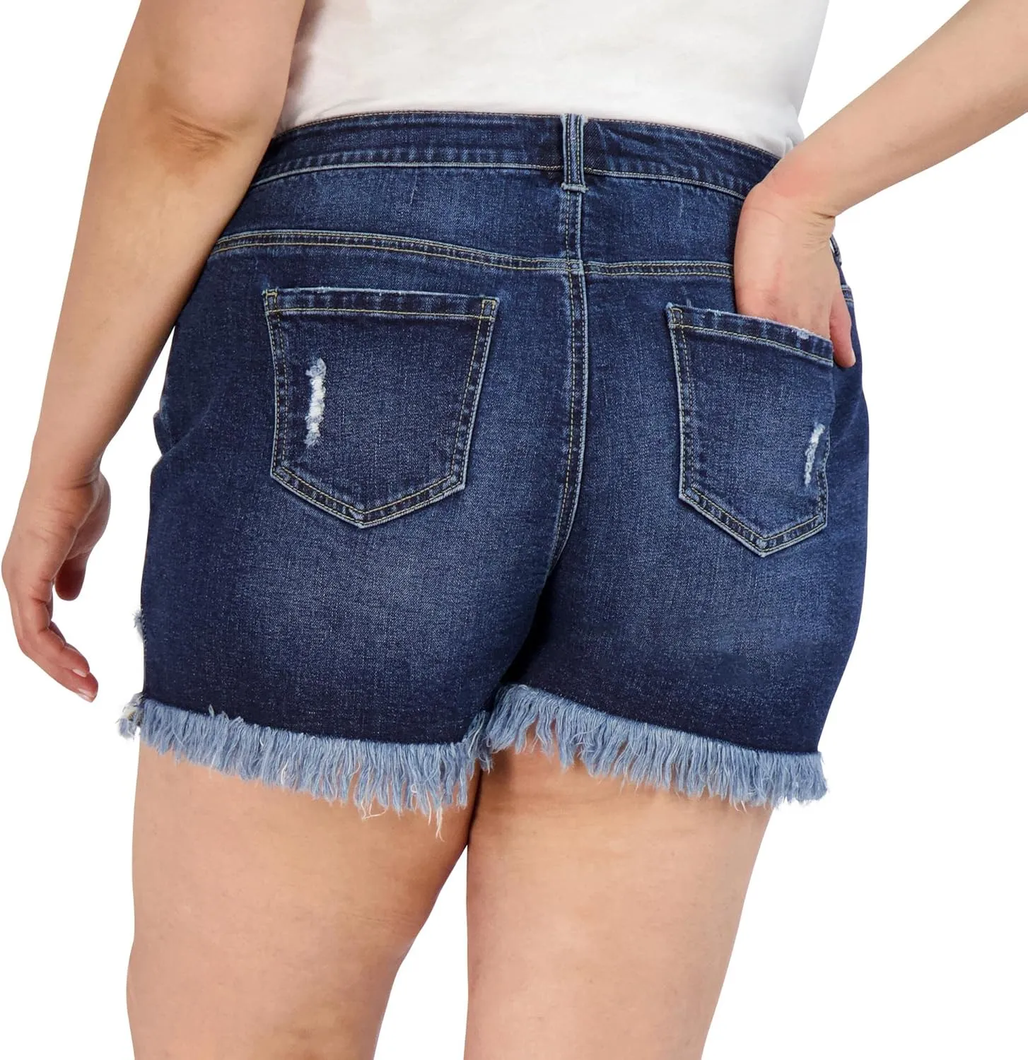 Denim Shorts for Women, Frayed Hem High Waist Casual Shorts, High-Waisted Plus Size Shorts