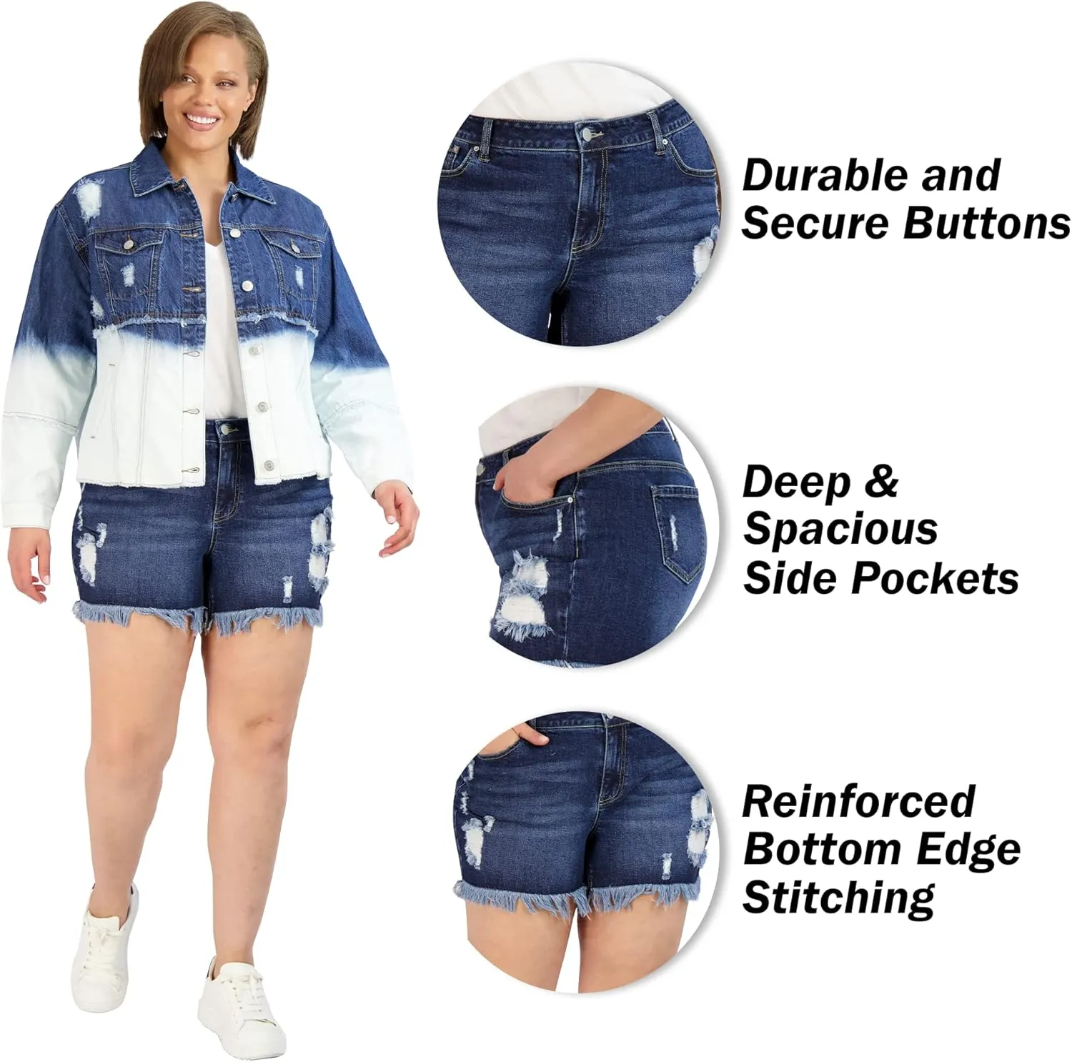 Denim Shorts for Women, Frayed Hem High Waist Casual Shorts, High-Waisted Plus Size Shorts