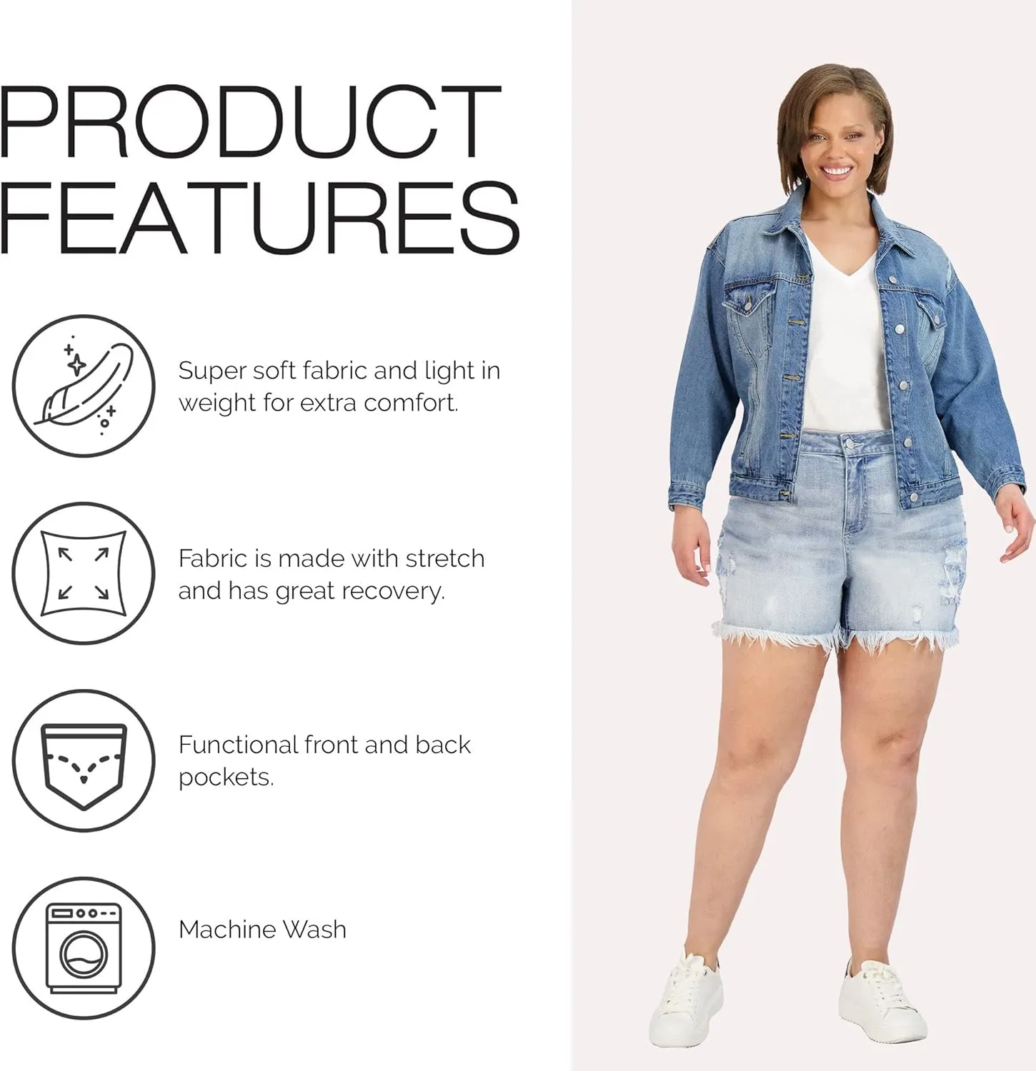 Denim Shorts for Women, Frayed Hem High Waist Casual Shorts, High-Waisted Plus Size Shorts