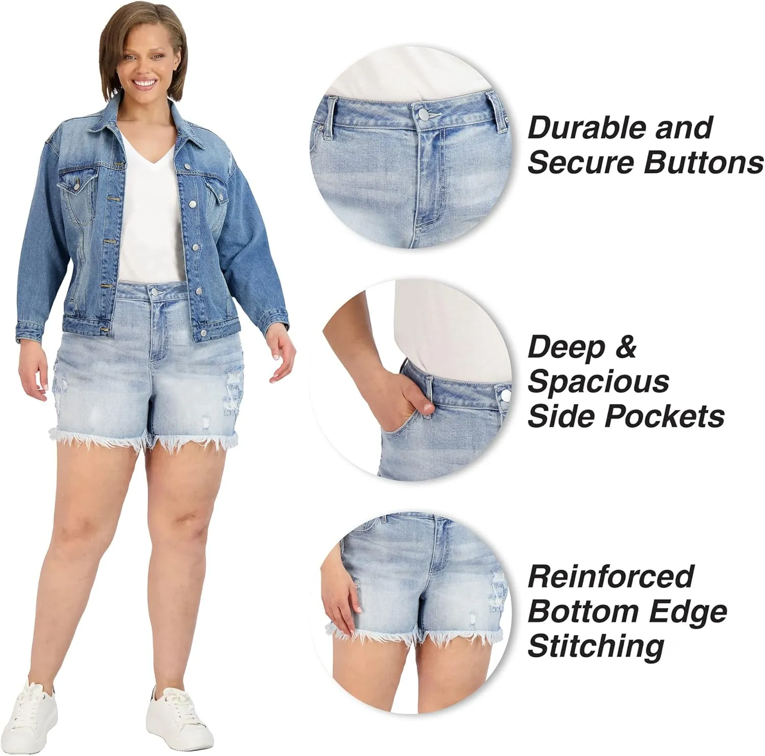 Denim Shorts for Women, Frayed Hem High Waist Casual Shorts, High-Waisted Plus Size Shorts
