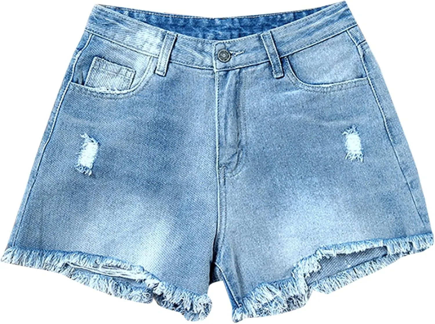 Denim Shorts Women High Waisted Frayed Hem Tessles Stretchy Jean Shorts with Pockets