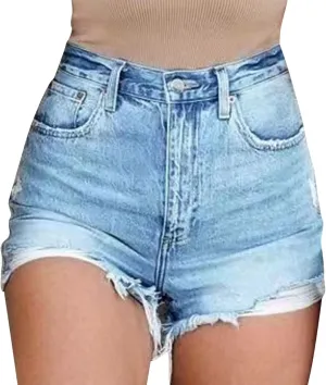 Denim Shorts Women High Waisted Frayed Hem Tessles Stretchy Jean Shorts with Pockets