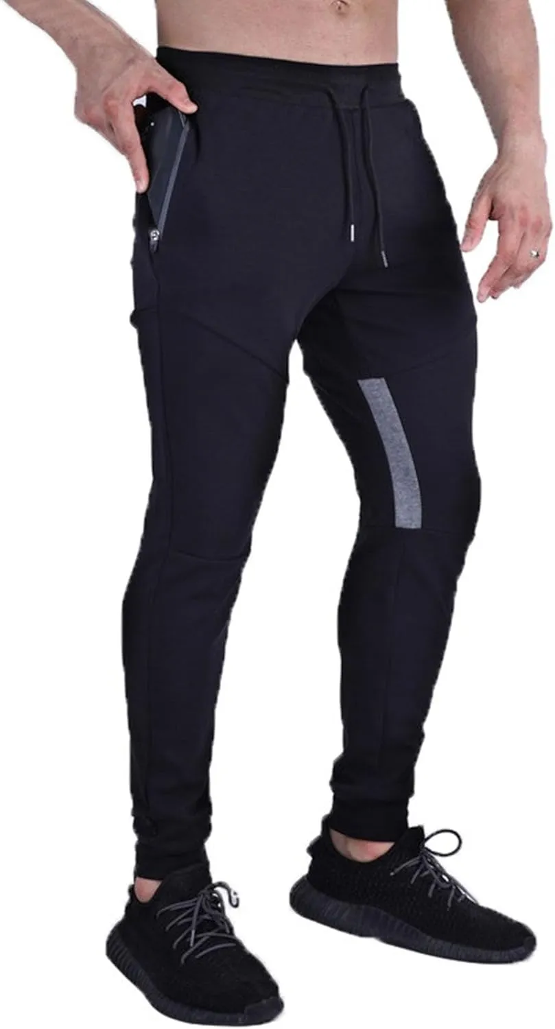 DGHM-JLMY Men's Joggers Workout Pants Casual Slim Fit Tapered Pant Gym Athletic Running Sweatpants with Zippers Pockets