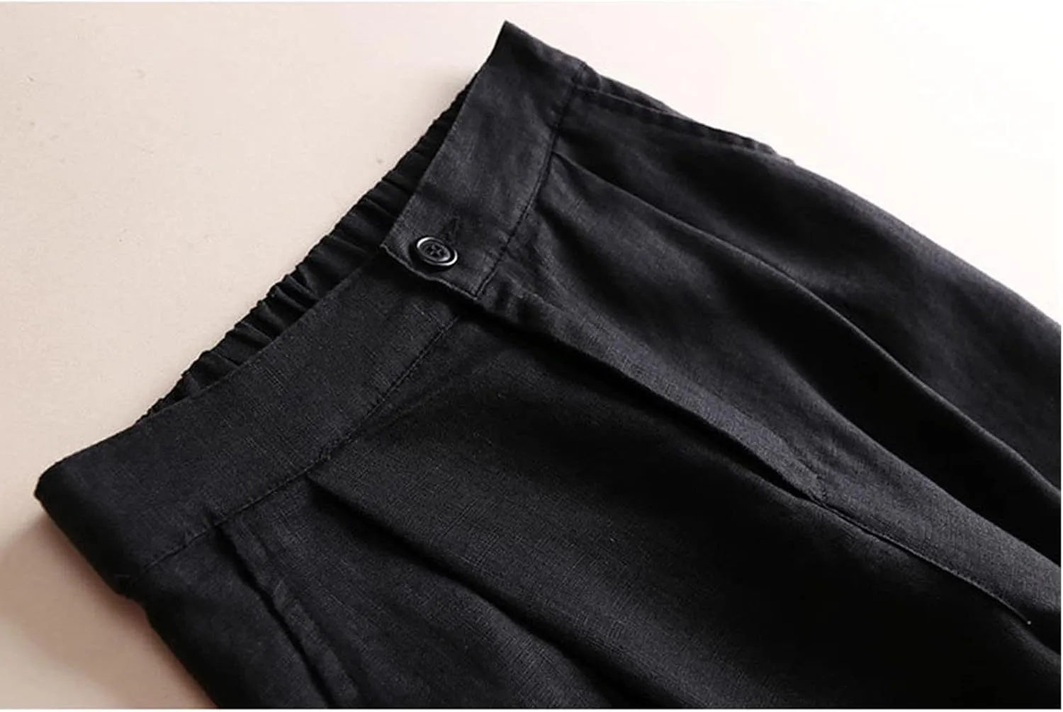 DGHM-JLMY Women's Cotton and Linen Thin Wide Leg Pants Casual Professional Loose Ninth Pants Button Up Straight Leg Trousers
