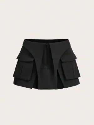 DIERAN Women's Summer Short Skirts Pocket Fold Pleated Mini Skirt Casual Mini Skirts