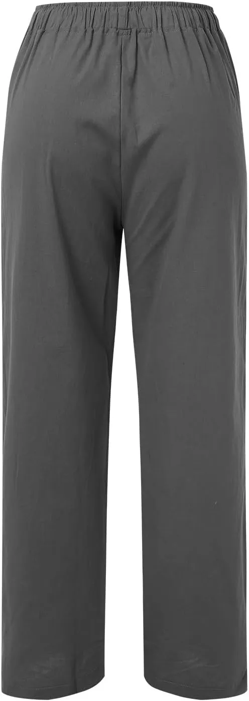 Drawstring Linen Pants Women Summer Leggings for Women Long Leggings Casual Loose Trousers with Pockets Comfy