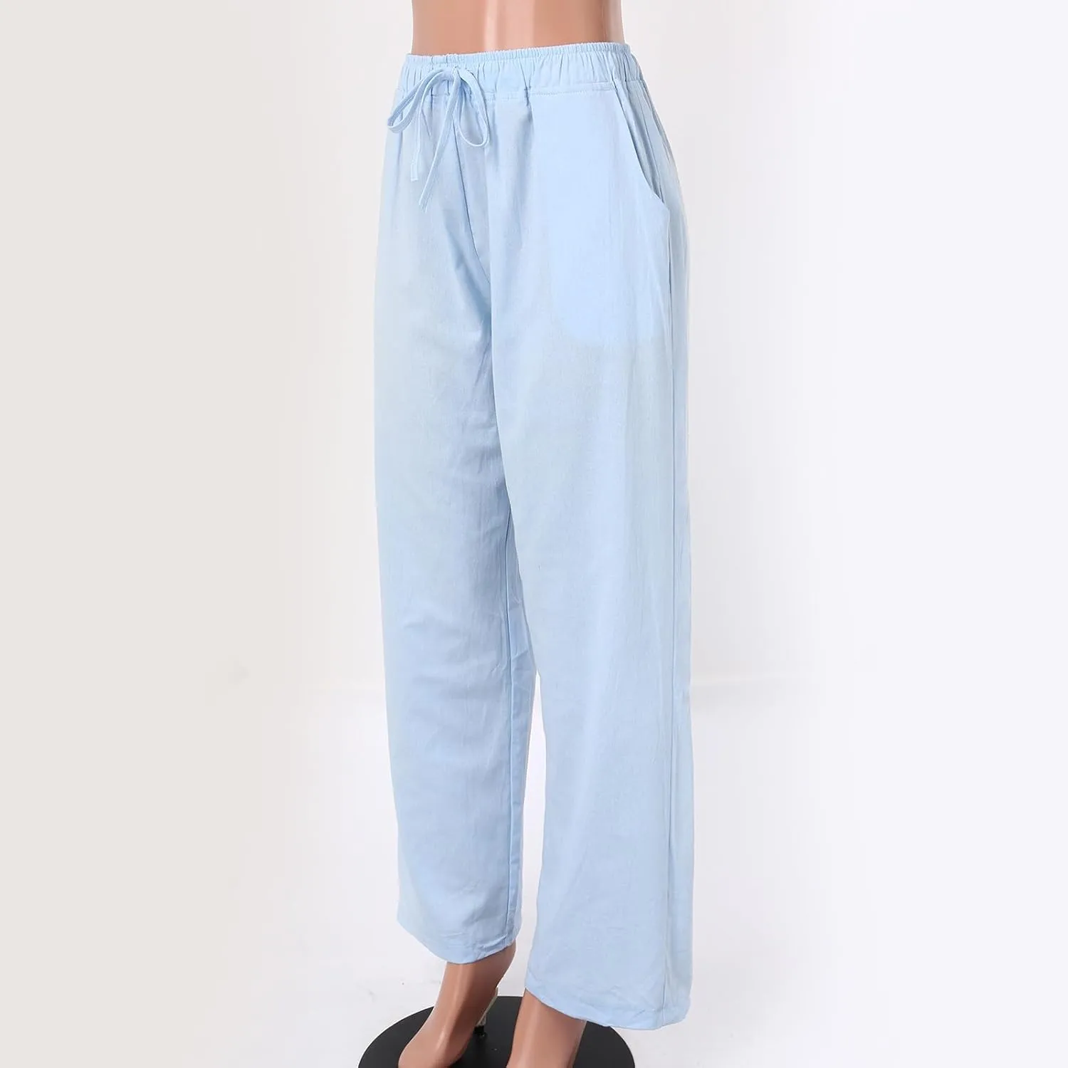 Drawstring Linen Pants Women Summer Leggings for Women Long Leggings Casual Loose Trousers with Pockets Comfy