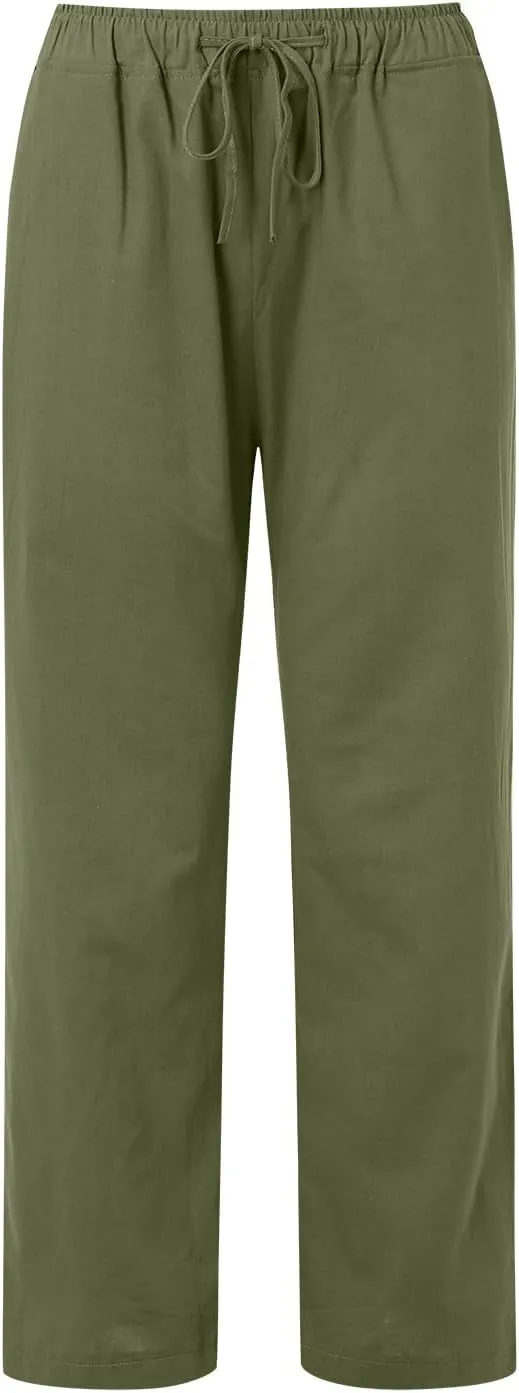 Drawstring Linen Pants Women Summer Leggings for Women Long Leggings Casual Loose Trousers with Pockets Comfy