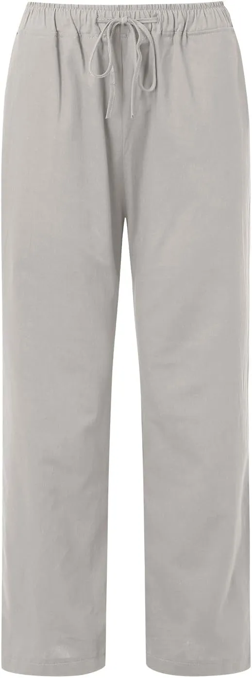 Drawstring Linen Pants Women Summer Leggings for Women Long Leggings Casual Loose Trousers with Pockets Comfy