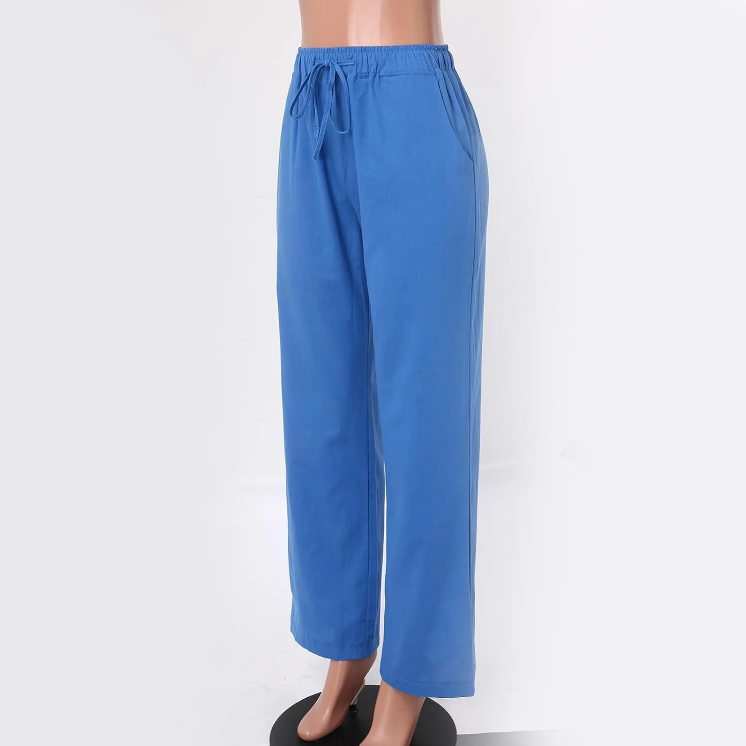 Drawstring Linen Pants Women Summer Leggings for Women Long Leggings Casual Loose Trousers with Pockets Comfy
