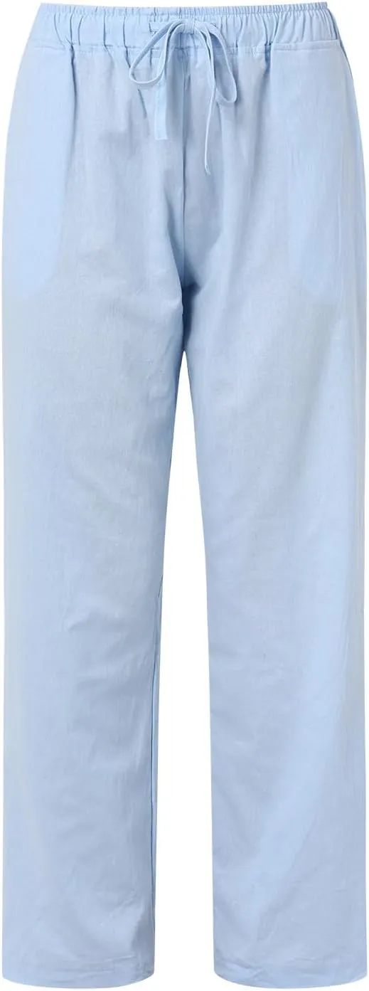 Drawstring Linen Pants Women Summer Leggings for Women Long Leggings Casual Loose Trousers with Pockets Comfy