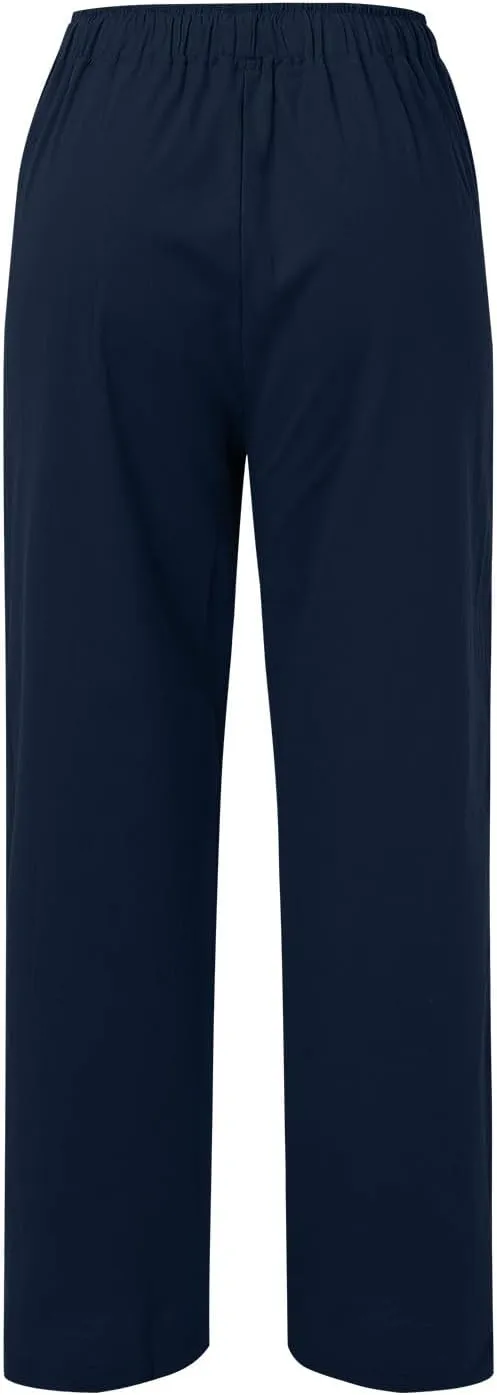 Drawstring Linen Pants Women Summer Leggings for Women Long Leggings Casual Loose Trousers with Pockets Comfy
