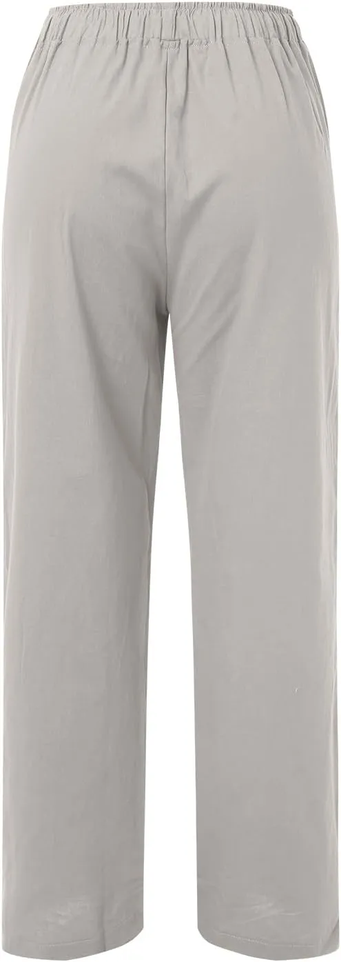Drawstring Linen Pants Women Summer Leggings for Women Long Leggings Casual Loose Trousers with Pockets Comfy