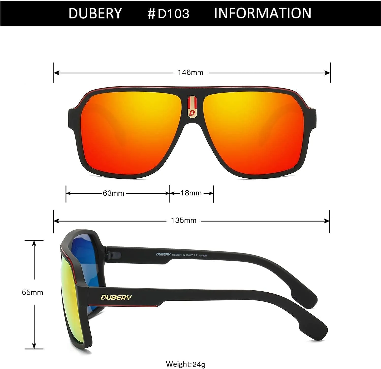 DUBERY Mens Oversized Aviator Sunglasses Classic Large Polarized Lens Shades D103