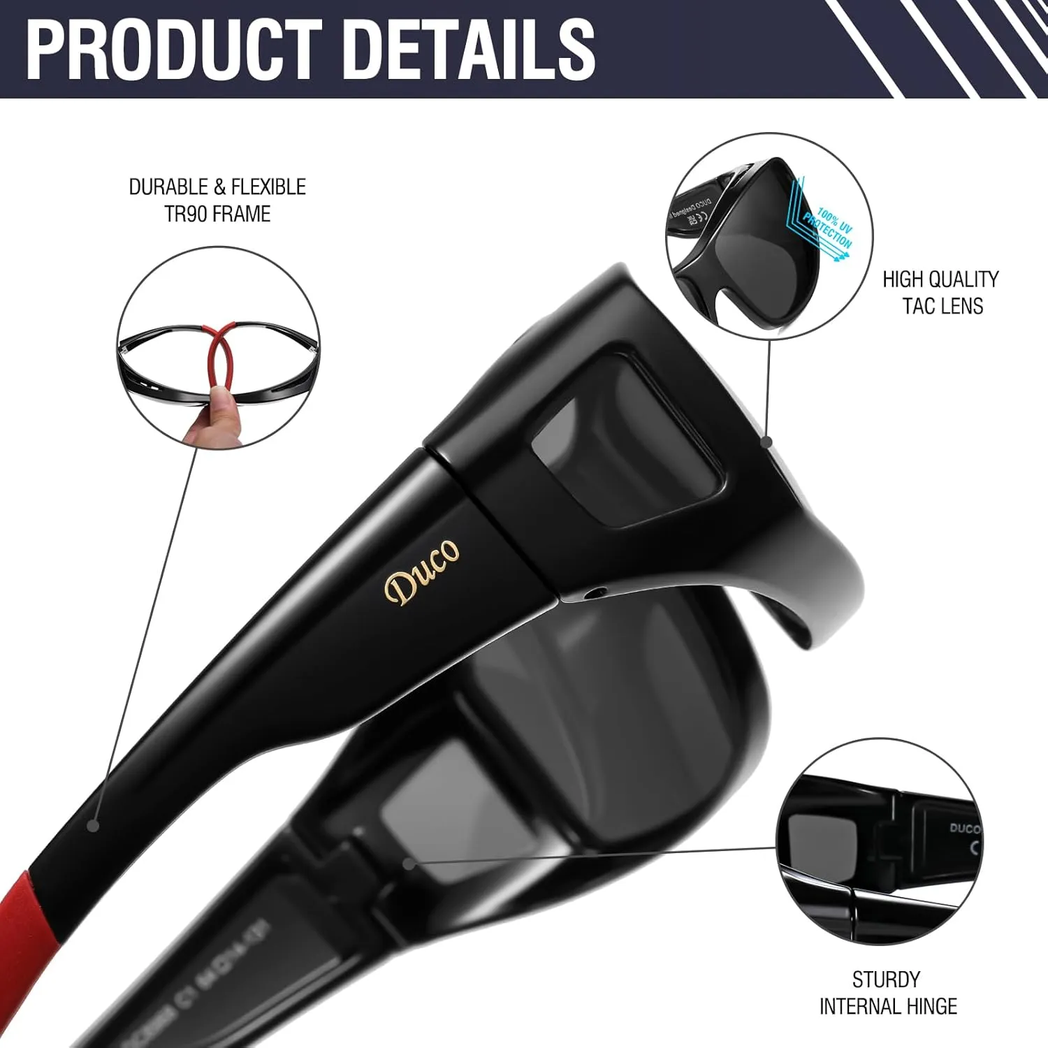 DUCO Fit Over Sunglasses for Men and Women Polarized UV400 Protection Wrap Around Driving Oversized Shades DC8968