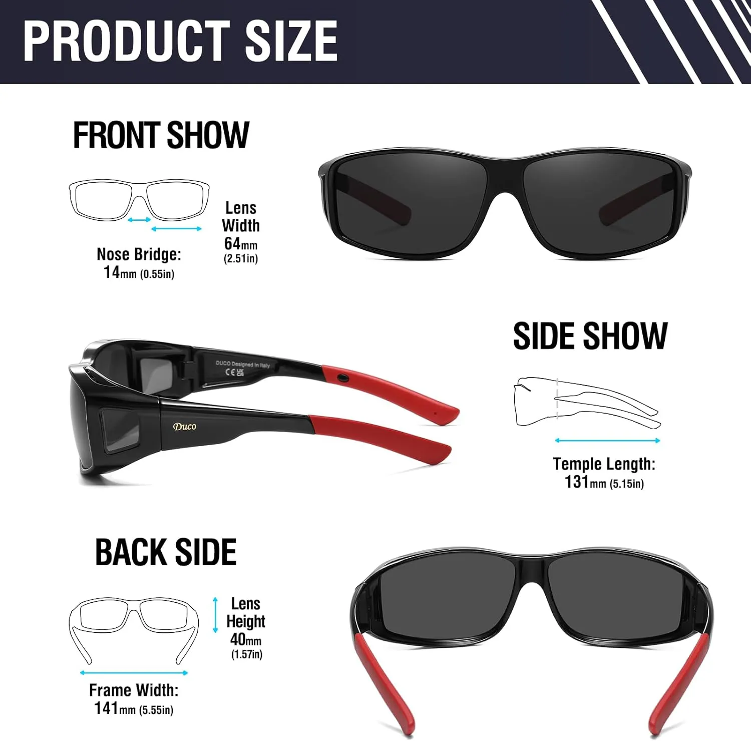 DUCO Fit Over Sunglasses for Men and Women Polarized UV400 Protection Wrap Around Driving Oversized Shades DC8968