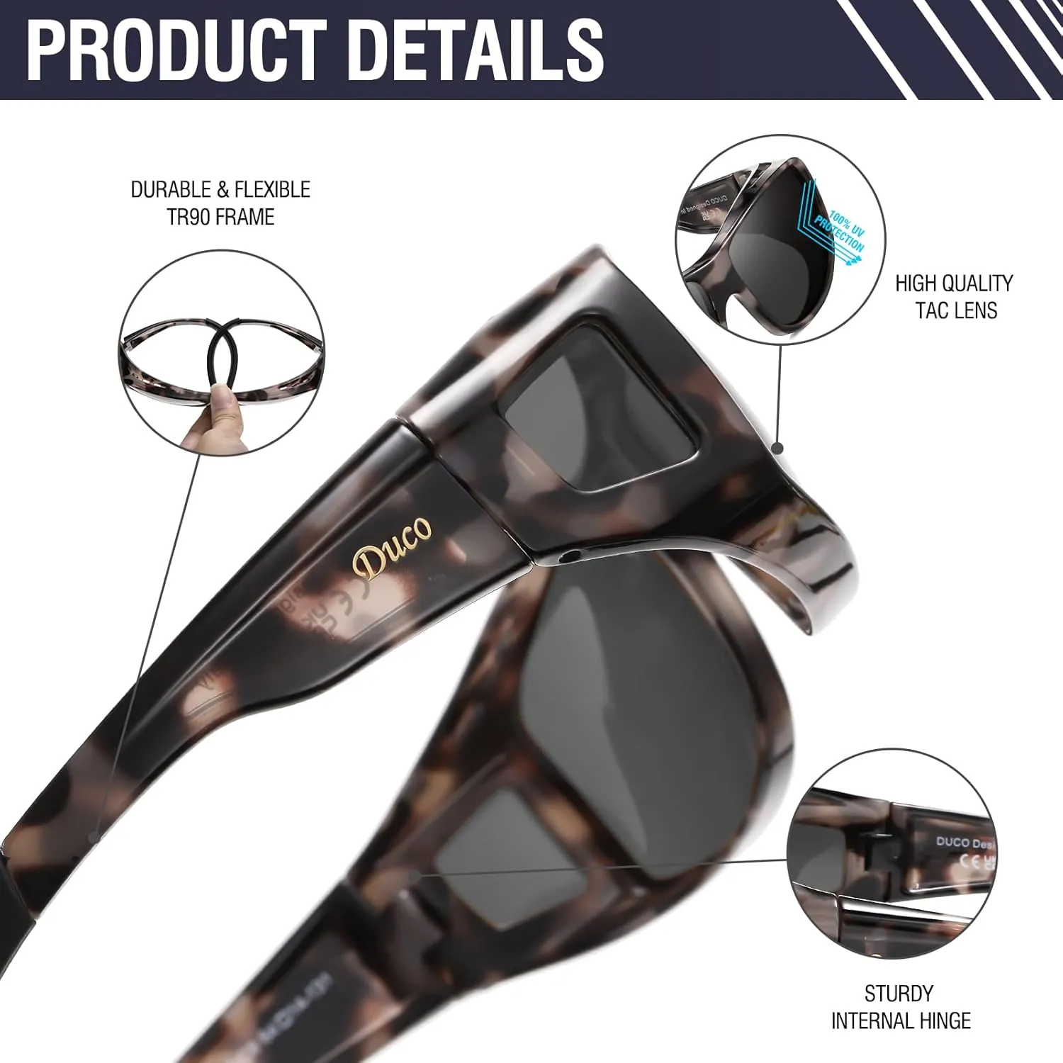 DUCO Fit Over Sunglasses for Men and Women Polarized UV400 Protection Wrap Around Driving Oversized Shades DC8968