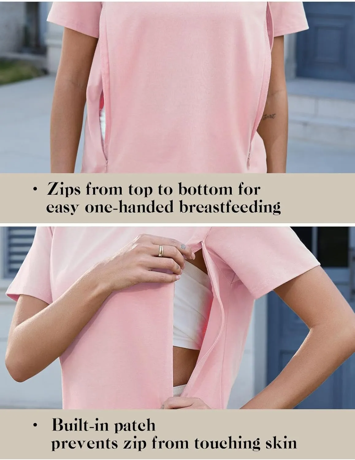 Ecavus Women's 3-Pack Nursing Shirts for Breastfeeding with Hidden Zippers Loose Fit Maternity Tops