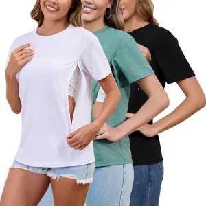 Ecavus Women's 3-Pack Nursing Shirts for Breastfeeding with Hidden Zippers Loose Fit Maternity Tops