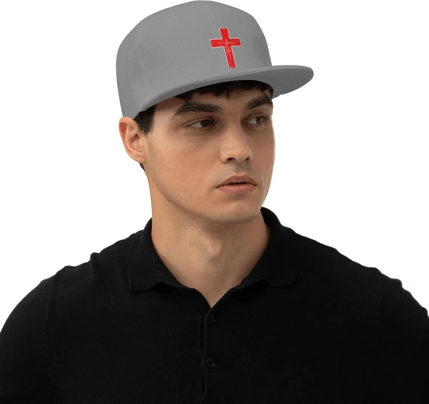 Faith Red Cross Jesus Christ Prayer Love Christian Flat Brim Baseball Cap,Snapback Hat Trucker Hat,Black
