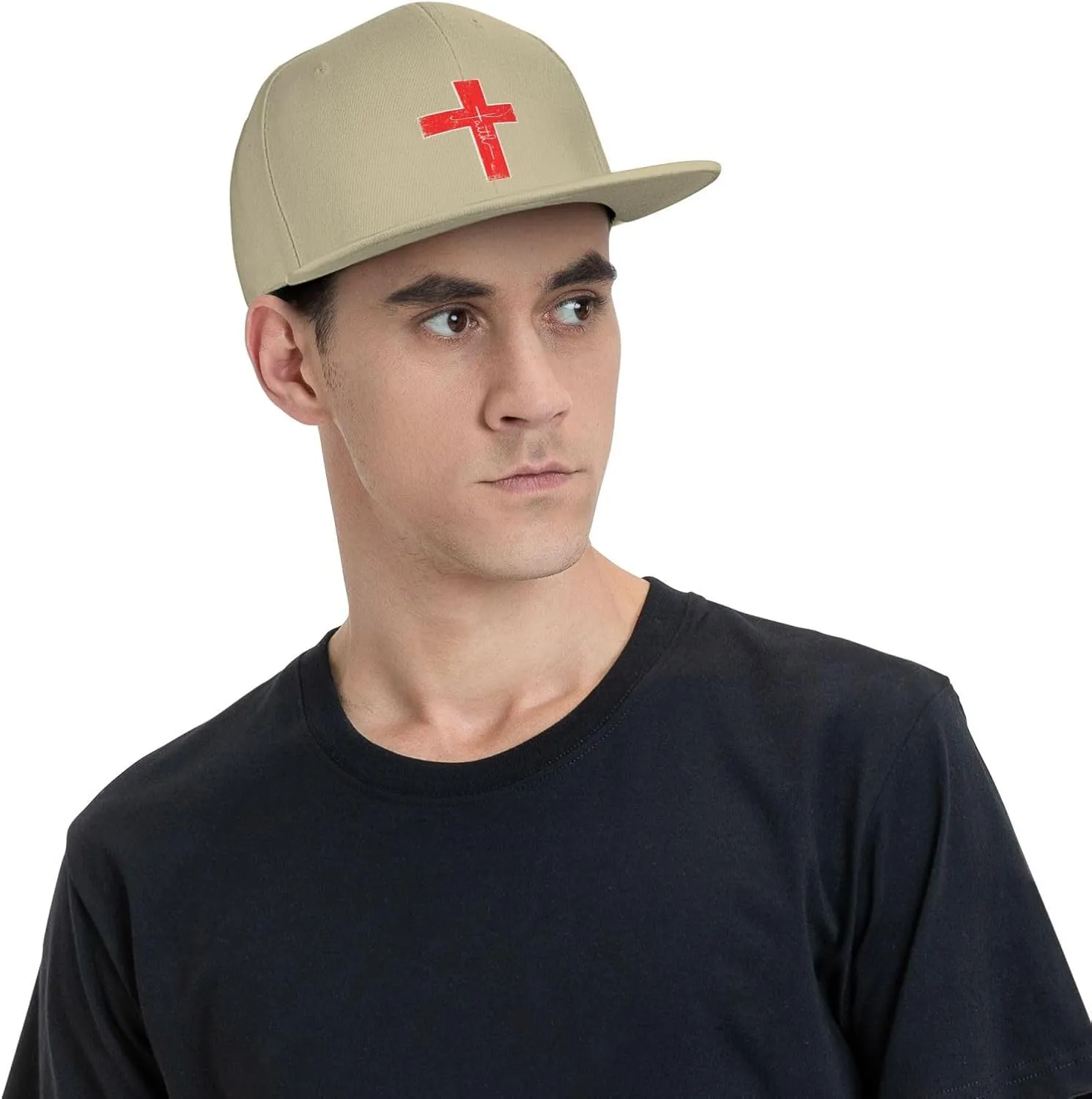 Faith Red Cross Jesus Christ Prayer Love Christian Flat Brim Baseball Cap,Snapback Hat Trucker Hat,Black