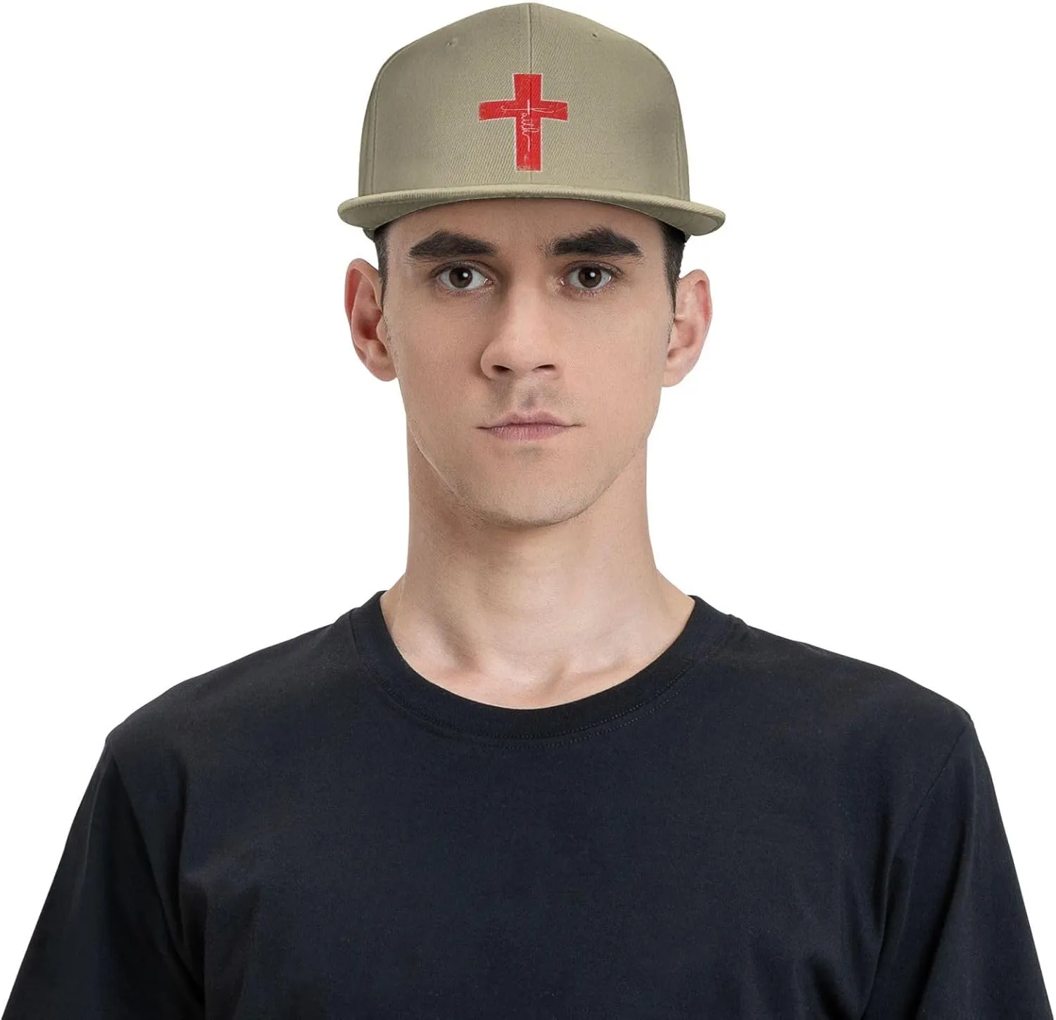 Faith Red Cross Jesus Christ Prayer Love Christian Flat Brim Baseball Cap,Snapback Hat Trucker Hat,Black
