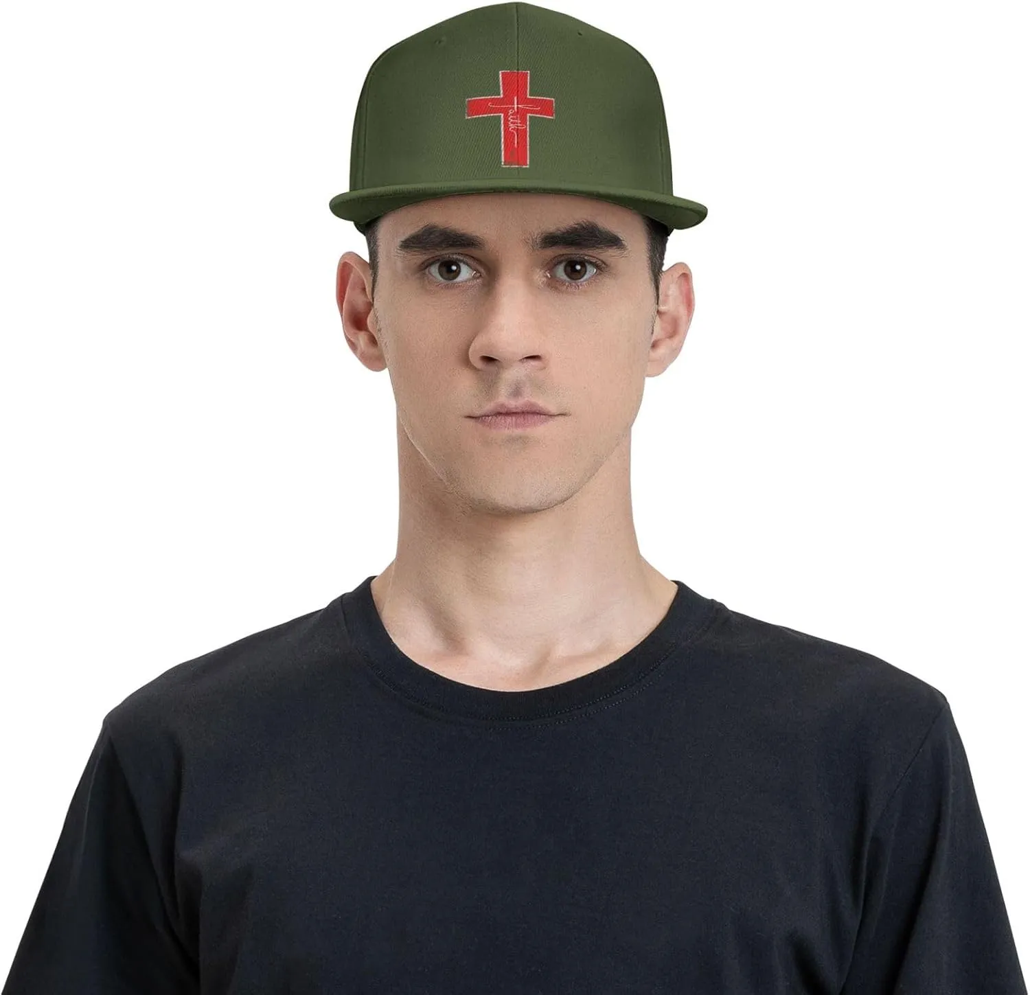 Faith Red Cross Jesus Christ Prayer Love Christian Flat Brim Baseball Cap,Snapback Hat Trucker Hat,Black