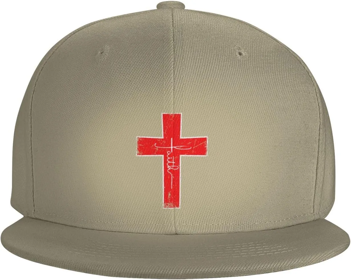 Faith Red Cross Jesus Christ Prayer Love Christian Flat Brim Baseball Cap,Snapback Hat Trucker Hat,Black