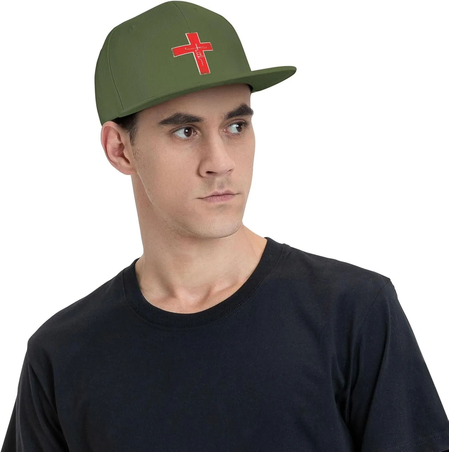 Faith Red Cross Jesus Christ Prayer Love Christian Flat Brim Baseball Cap,Snapback Hat Trucker Hat,Black