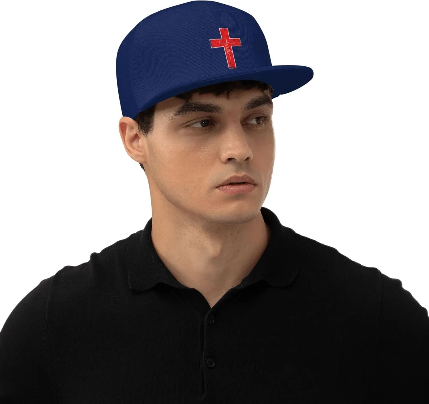 Faith Red Cross Jesus Christ Prayer Love Christian Flat Brim Baseball Cap,Snapback Hat Trucker Hat,Black