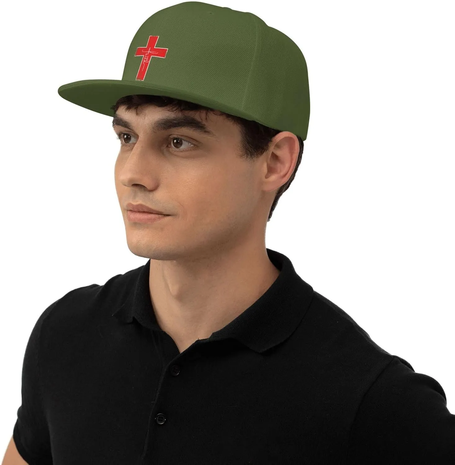 Faith Red Cross Jesus Christ Prayer Love Christian Flat Brim Baseball Cap,Snapback Hat Trucker Hat,Black