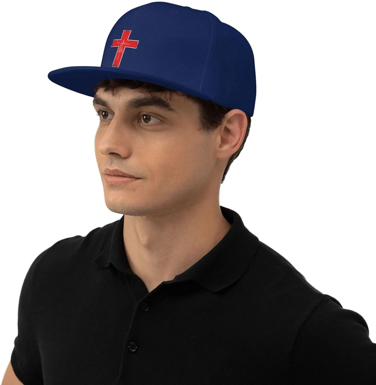 Faith Red Cross Jesus Christ Prayer Love Christian Flat Brim Baseball Cap,Snapback Hat Trucker Hat,Black