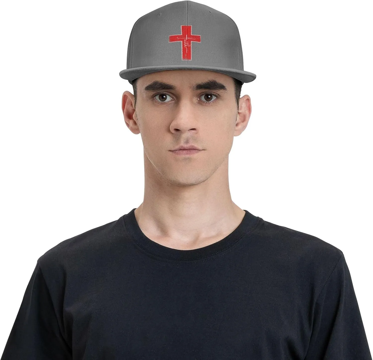 Faith Red Cross Jesus Christ Prayer Love Christian Flat Brim Baseball Cap,Snapback Hat Trucker Hat,Black