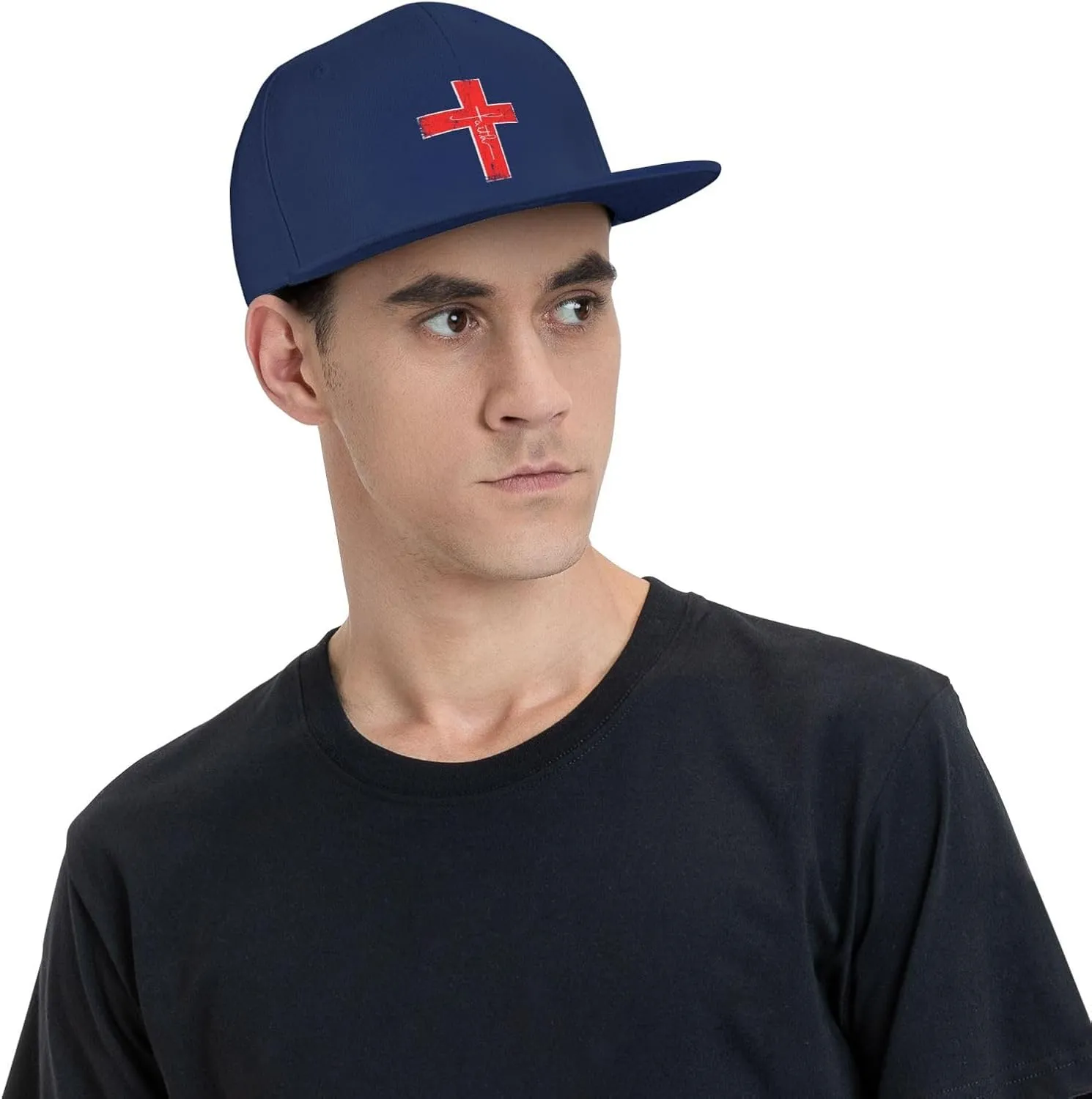 Faith Red Cross Jesus Christ Prayer Love Christian Flat Brim Baseball Cap,Snapback Hat Trucker Hat,Black