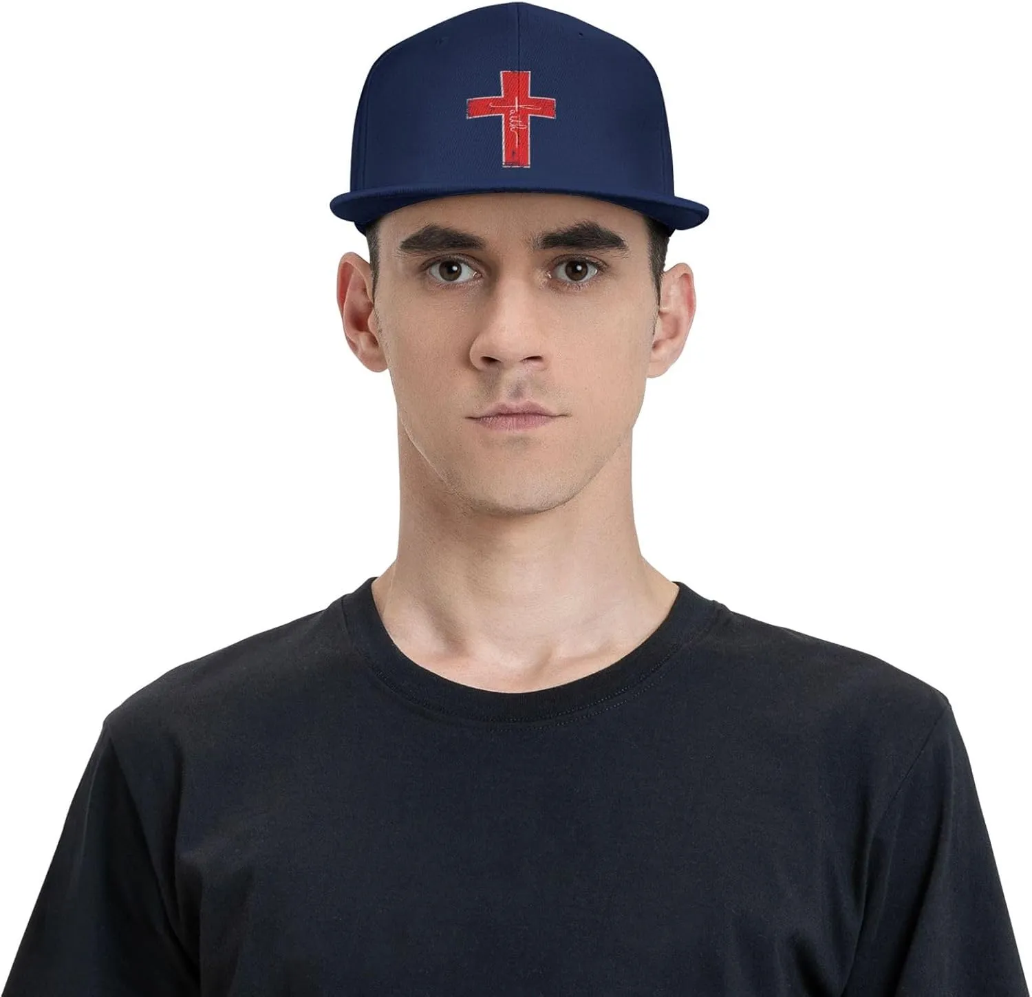 Faith Red Cross Jesus Christ Prayer Love Christian Flat Brim Baseball Cap,Snapback Hat Trucker Hat,Black