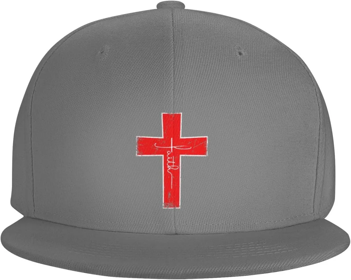 Faith Red Cross Jesus Christ Prayer Love Christian Flat Brim Baseball Cap,Snapback Hat Trucker Hat,Black