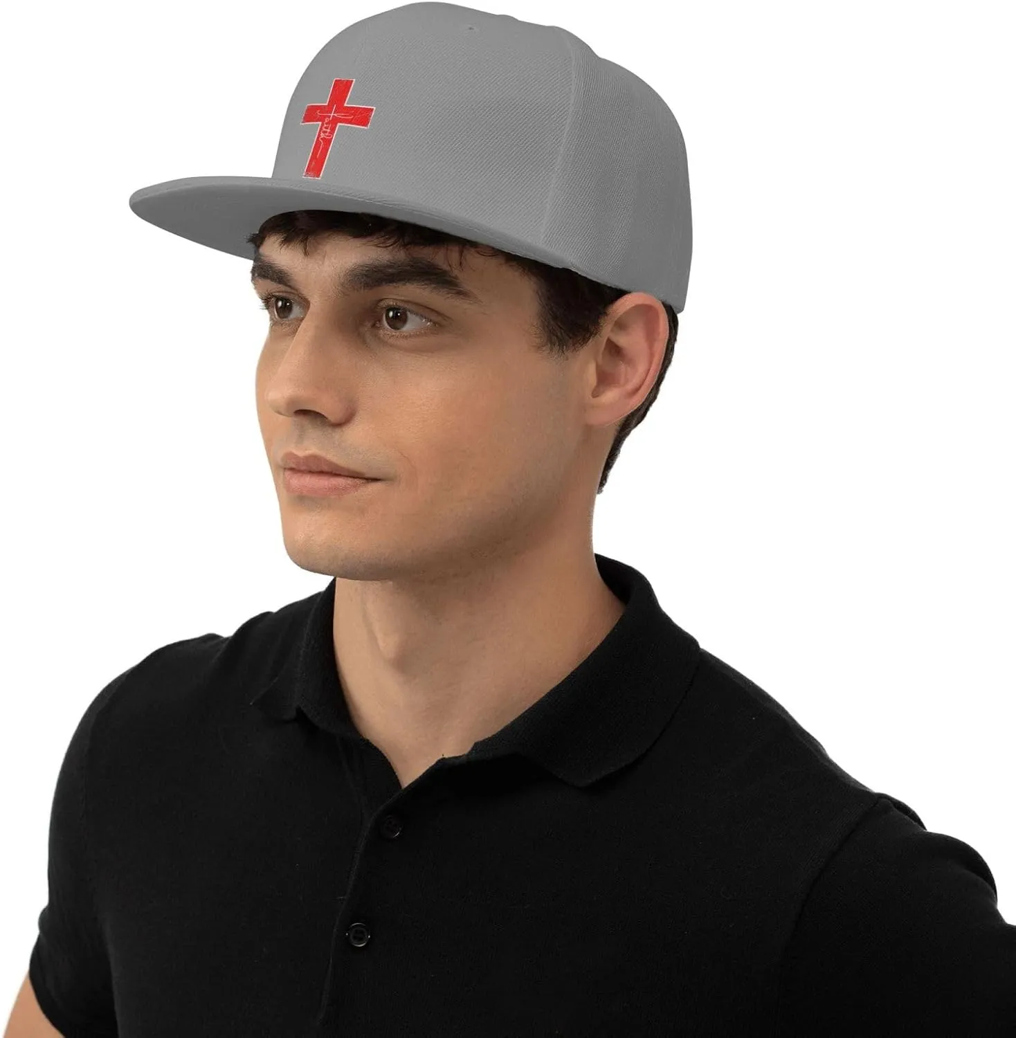 Faith Red Cross Jesus Christ Prayer Love Christian Flat Brim Baseball Cap,Snapback Hat Trucker Hat,Black