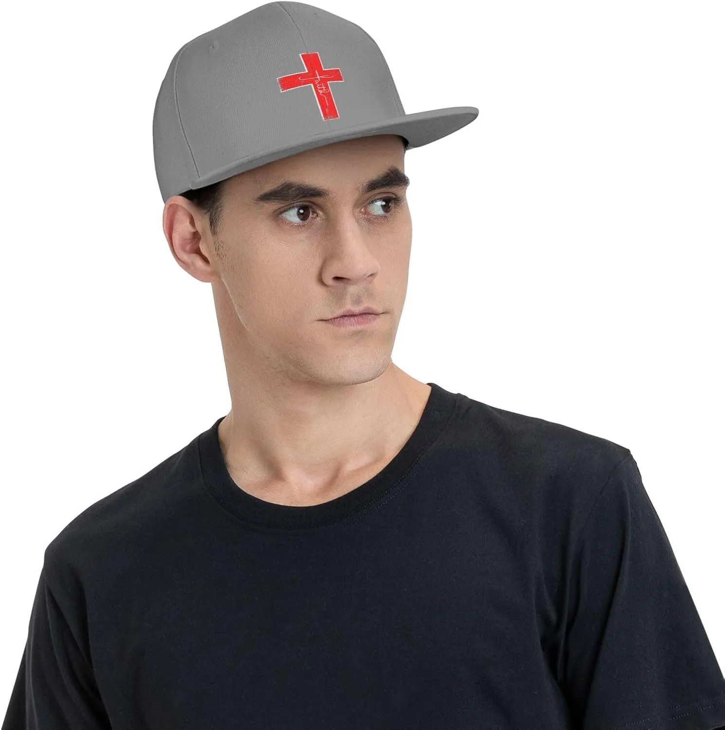 Faith Red Cross Jesus Christ Prayer Love Christian Flat Brim Baseball Cap,Snapback Hat Trucker Hat,Black