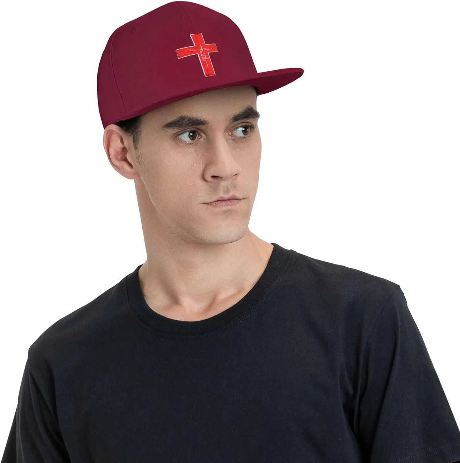 Faith Red Cross Jesus Christ Prayer Love Christian Flat Brim Baseball Cap,Snapback Hat Trucker Hat,Black