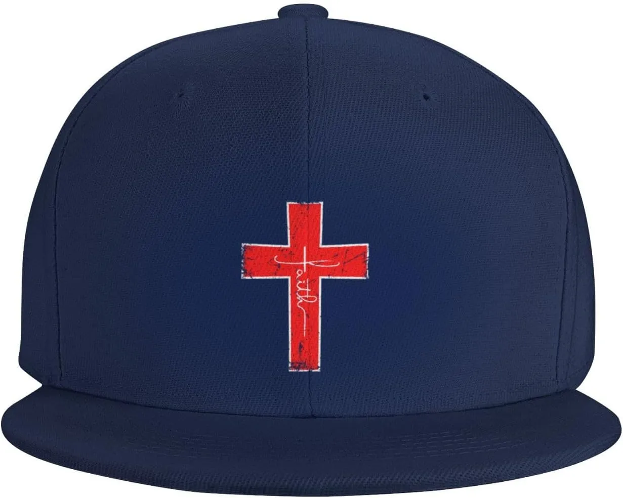 Faith Red Cross Jesus Christ Prayer Love Christian Flat Brim Baseball Cap,Snapback Hat Trucker Hat,Black